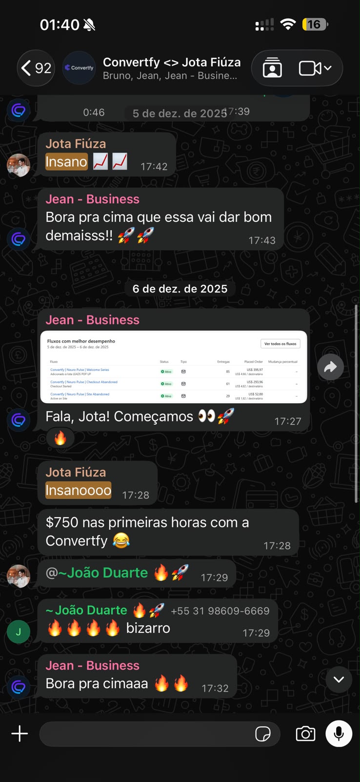 Feedback de cliente sobre os resultados da operação da Convertfy
